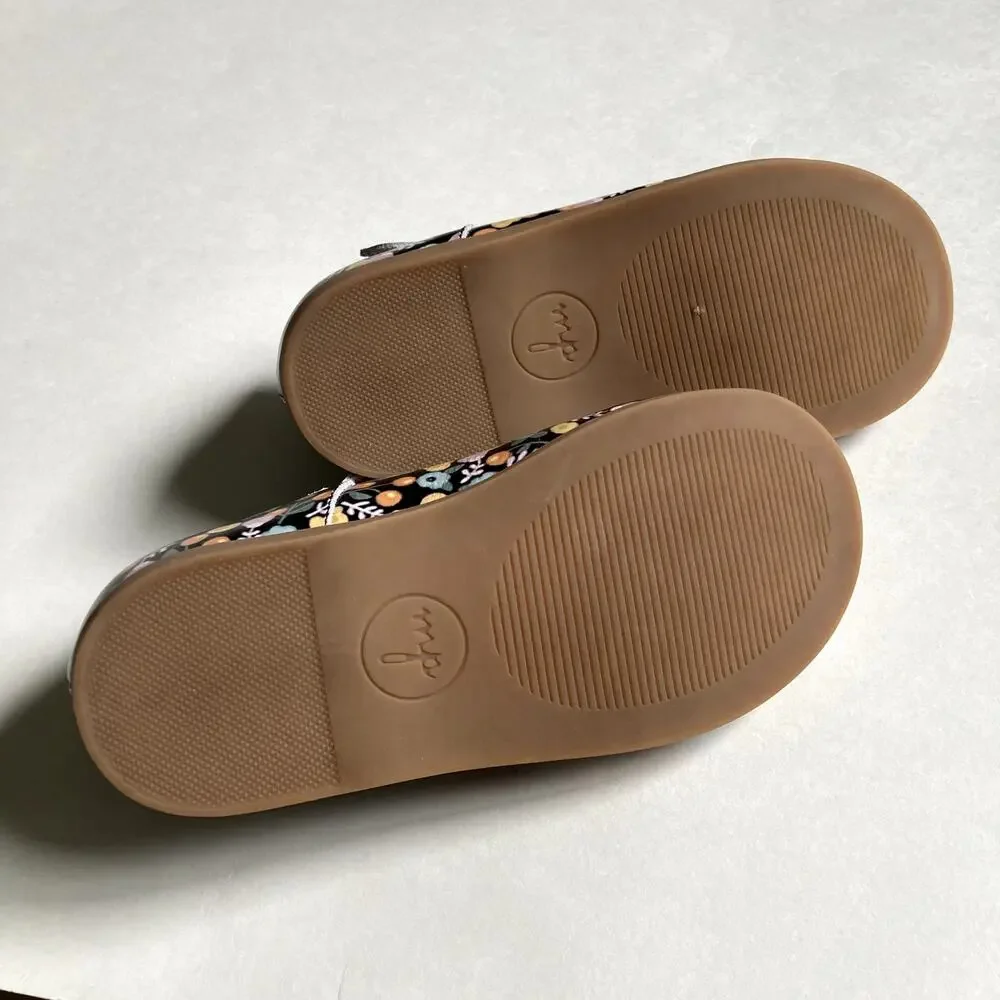 Mon Petit Shoes Hard Sole T-Strap Shoes - Marigold Floral - 12